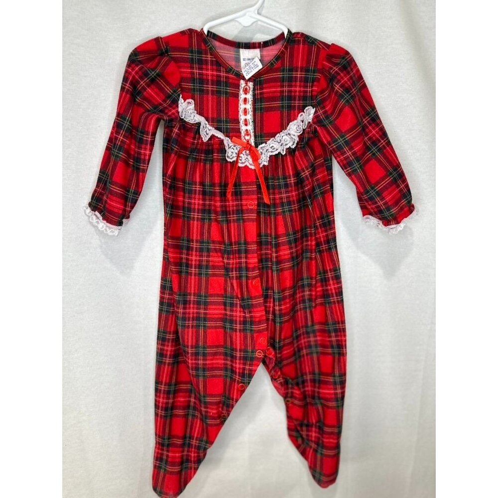 Moonbeams plaid vintage christmas style jams with lace -18m